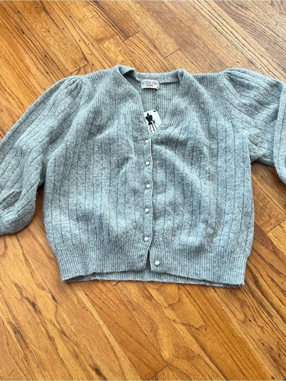 Vintage Light Gray Ribbed Button-Front Cardigan